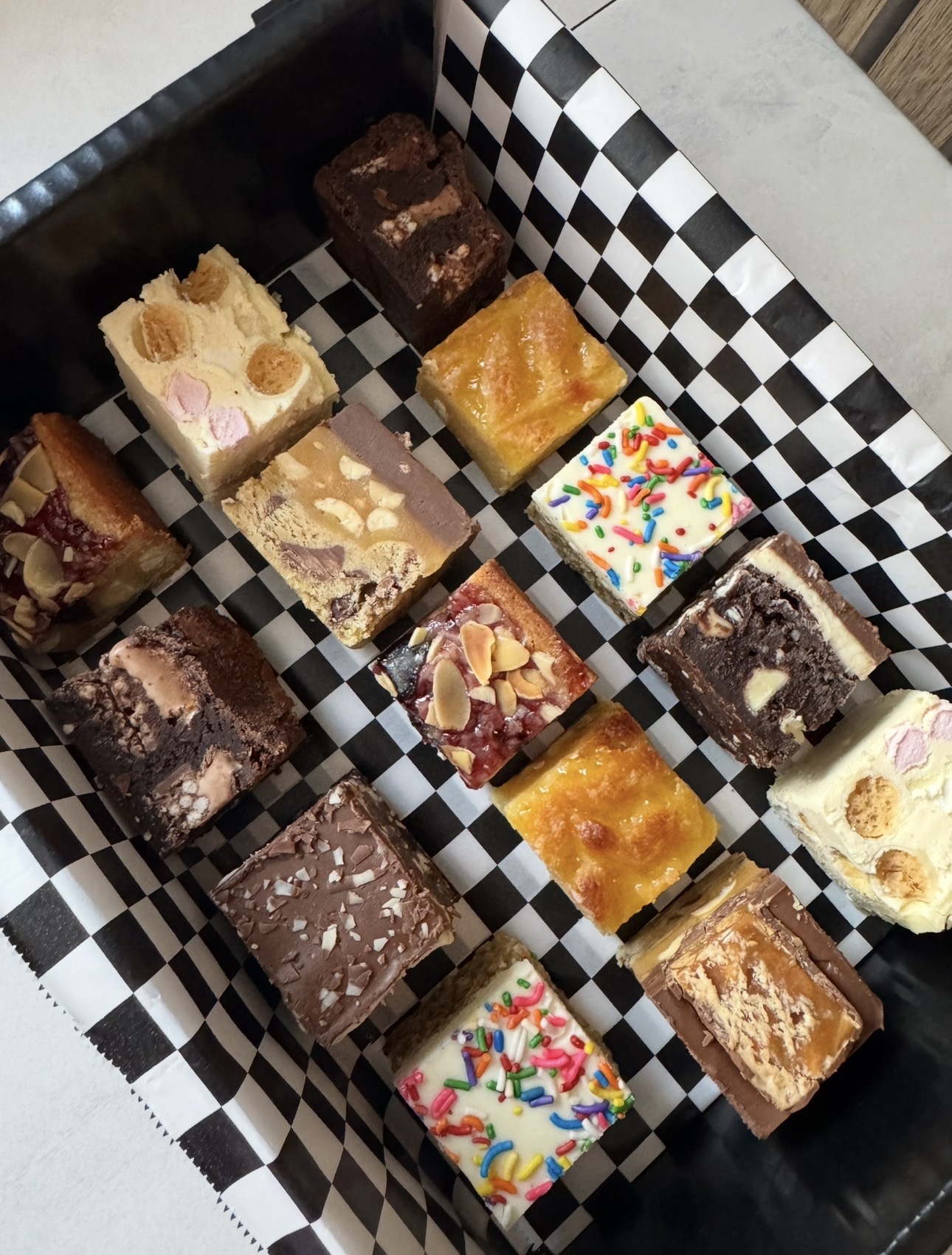 Selection of chunky brownies and blondies