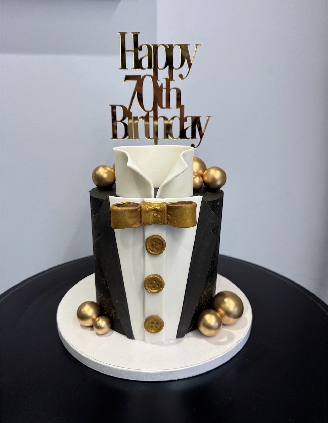 Black tie tuxedo 70th birthday cake